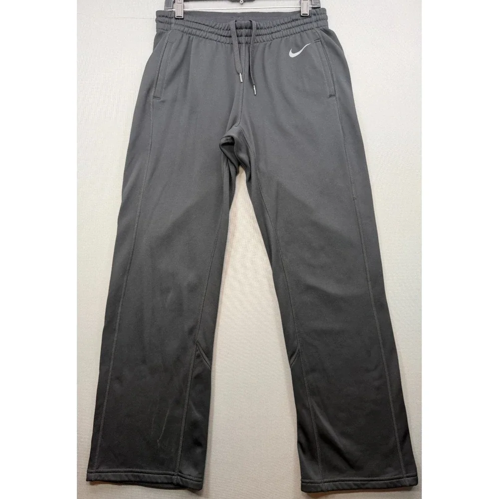 Nike Fleece Straight Leg Track Pants Black Drawstring Swoosh | Men's Small